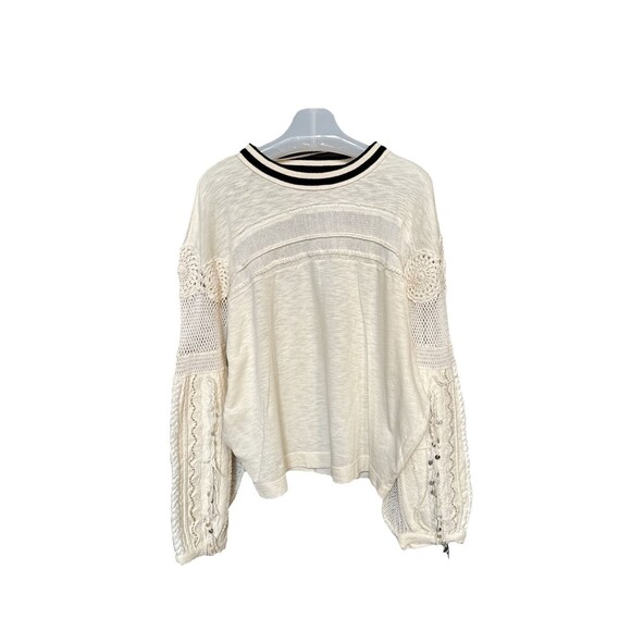 Free People Size M Marakesh Embellished Crochet Sweater Top Ivory Cotton New - Picture 6 of 13